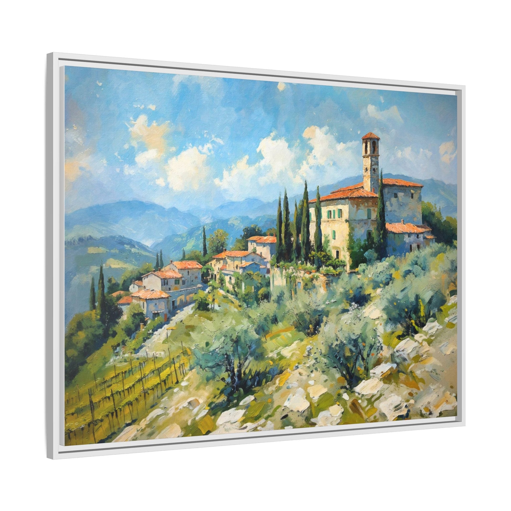 Tuscan Village on Hill - Captivating Italian Landscape Canvas Print for Timeless Home Décor