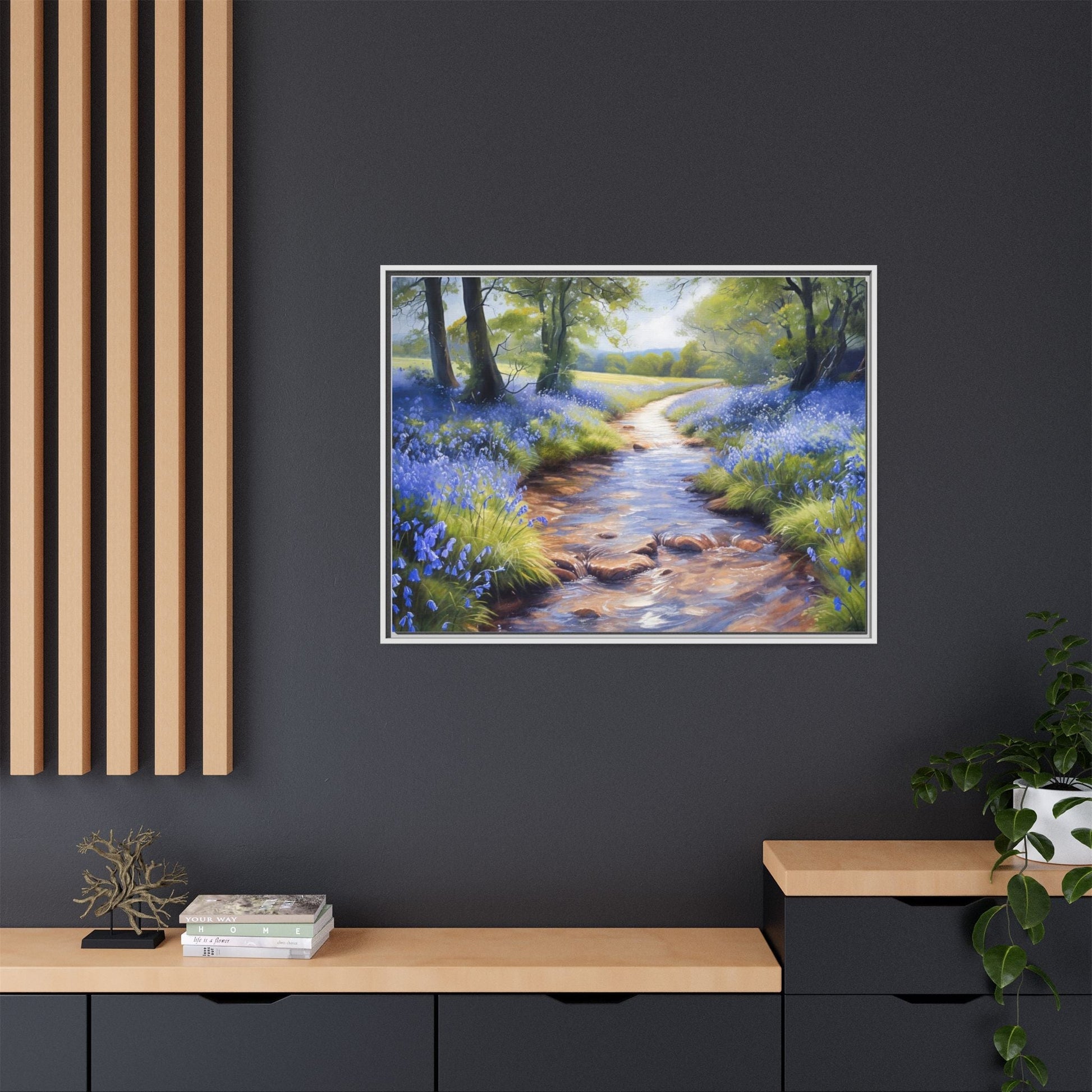 Bluebell Stream Wall Art - Serene Nature Landscape Canvas Print