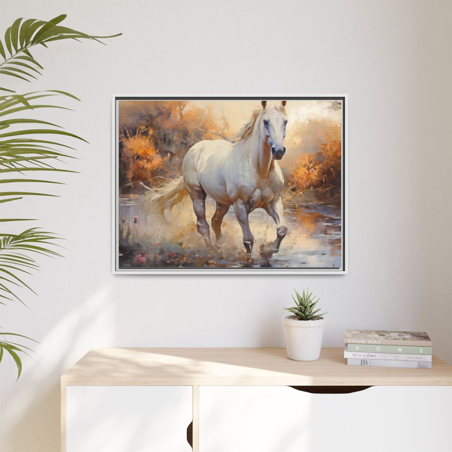 Arabian Horse – Elegant Pinewood Framed Wall Art for Timeless Décor