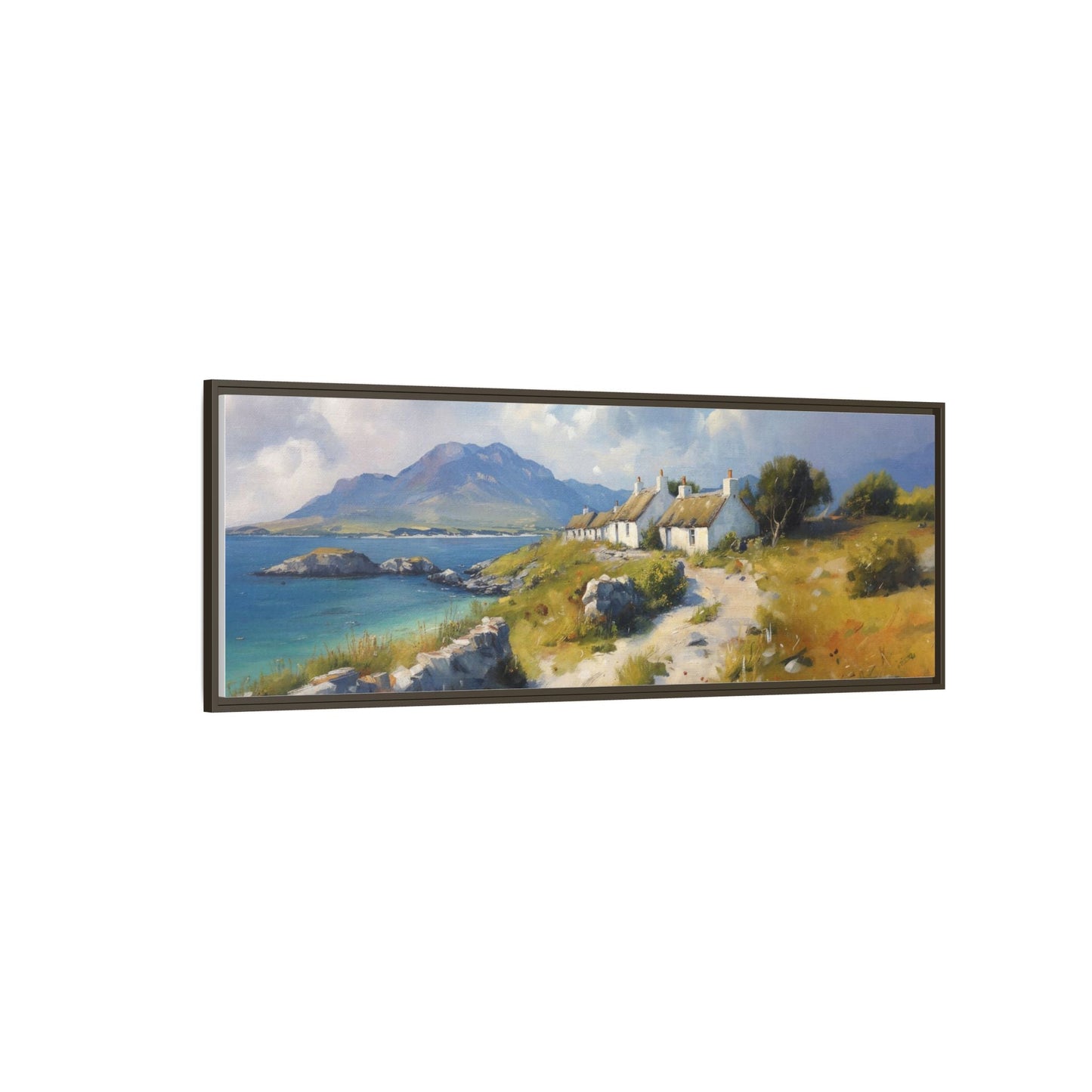 Blustery Day wall art featuring a dramatic wind-swept landscape in a pinewood frame.