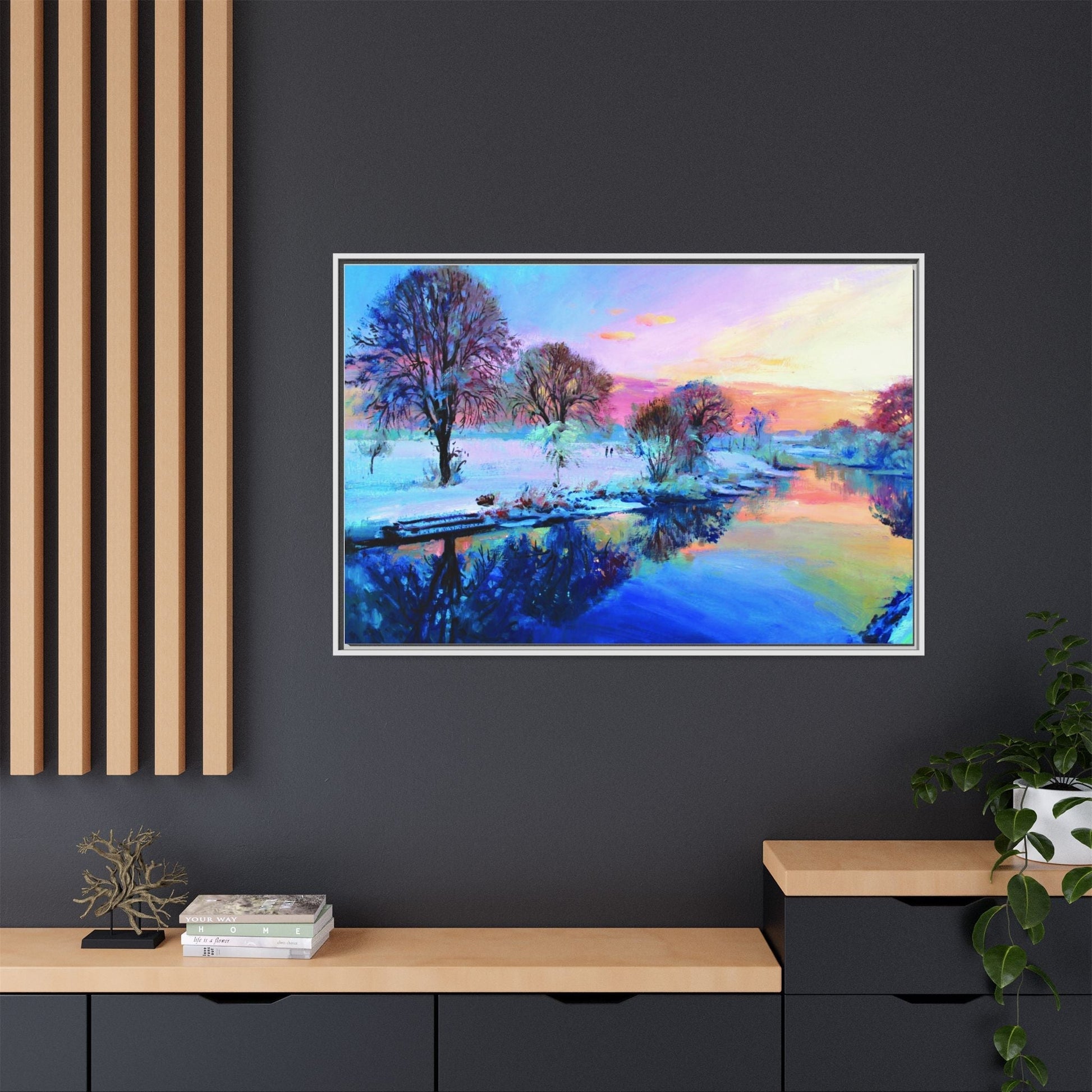 Winter Trees framed art – Premium pinewood frame with a cotton-polyester canvas print, featuring a protective coating for lasting beauty and timeless décor.