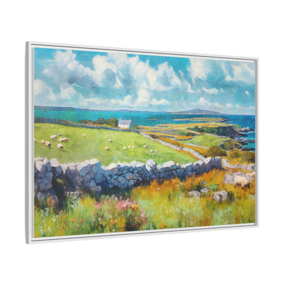 Far Flung Shores W.COL wall art featuring a serene coastal landscape, printed on high-quality canvas with a premium pinewood frame.