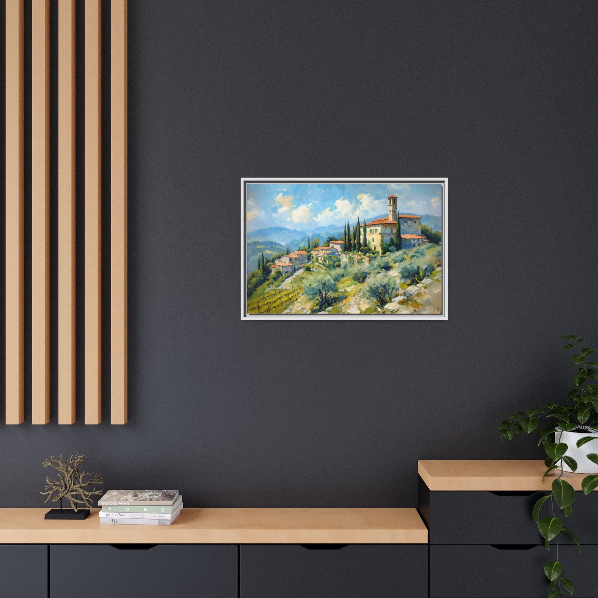 Tuscan Village on Hill - Captivating Italian Landscape Canvas Print for Timeless Home Décor