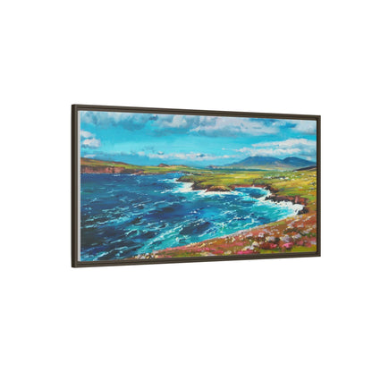 Dingle Peninsula wall art featuring a scenic view of Ireland's rugged coastline, printed on high-quality canvas with a premium frame.