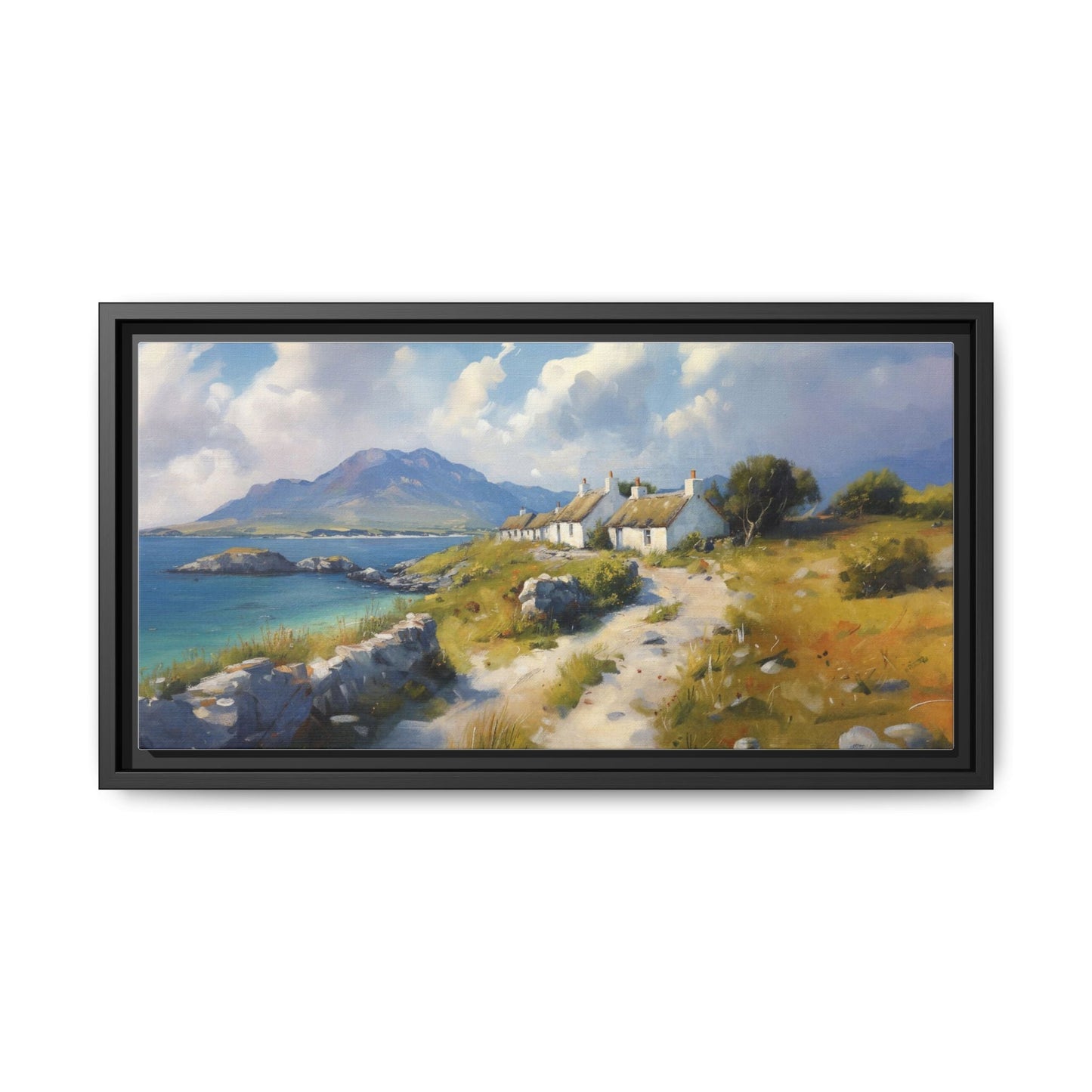 Blustery Day wall art featuring a dramatic wind-swept landscape in a pinewood frame.