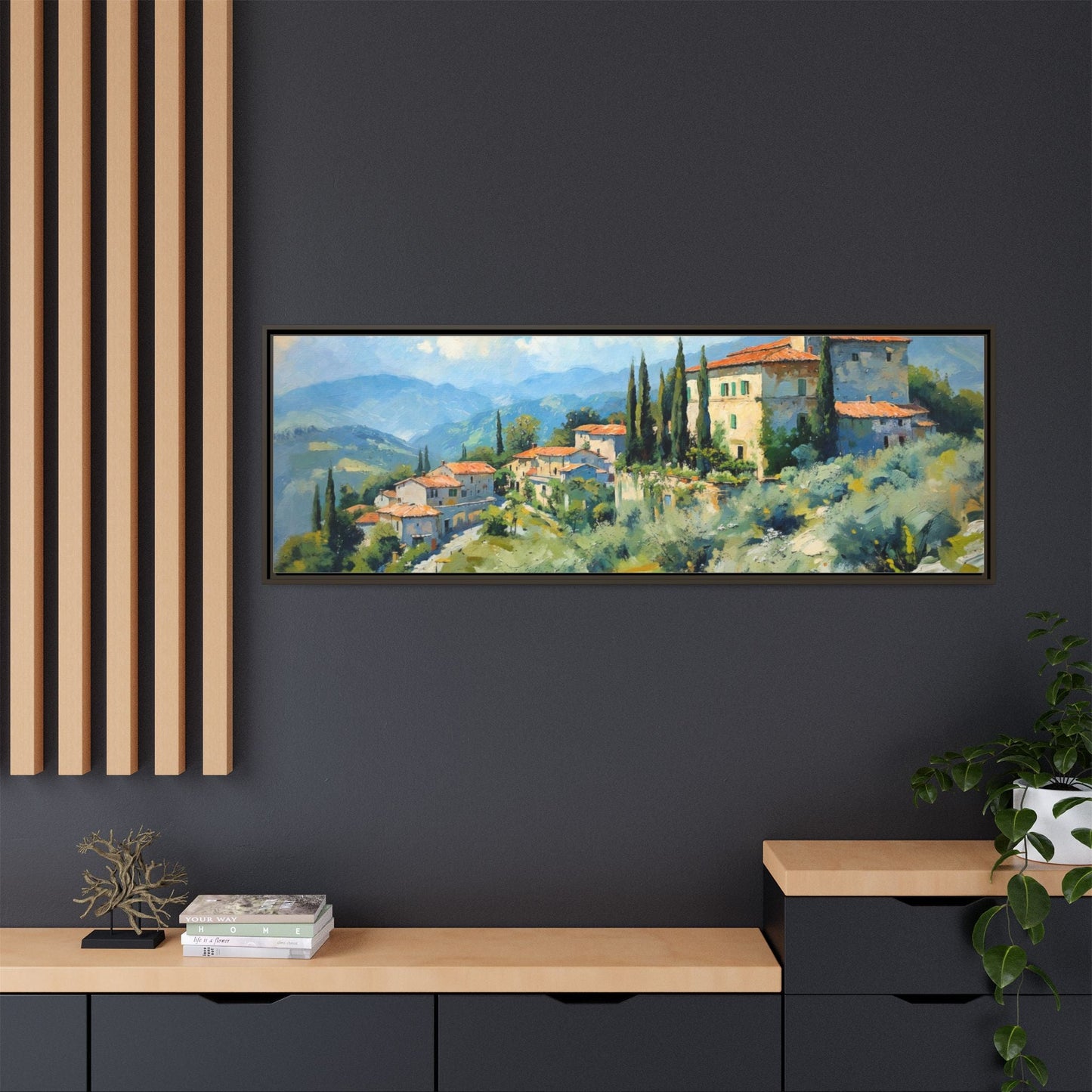 Tuscan Village on Hill - Captivating Italian Landscape Canvas Print for Timeless Home Décor