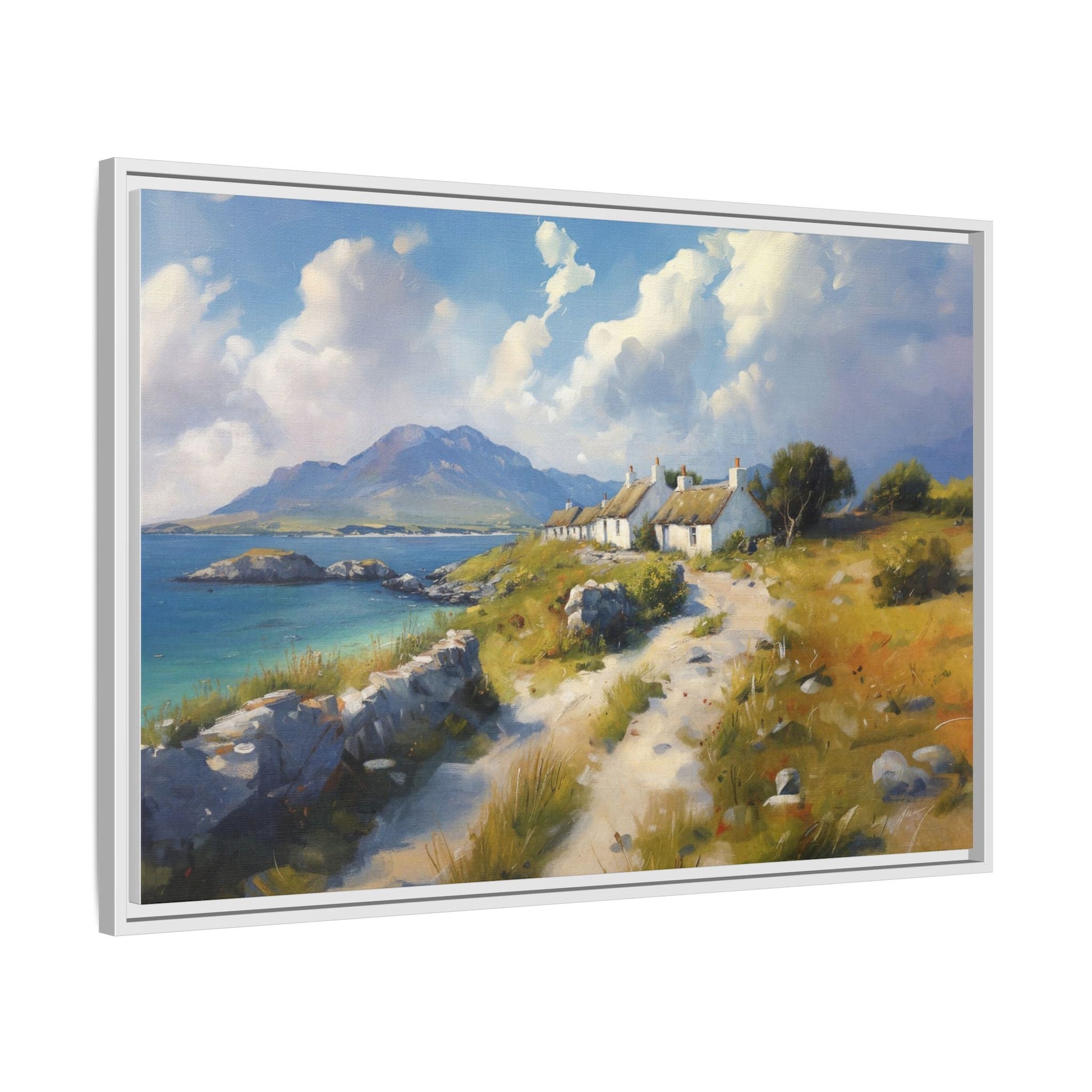 Blustery Day wall art featuring a dramatic wind-swept landscape in a pinewood frame.