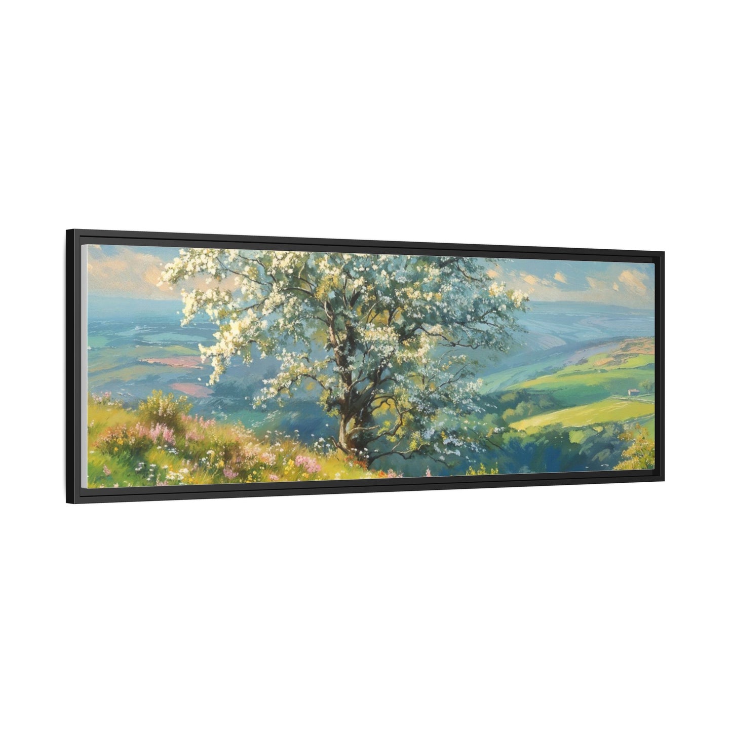 Whitethorn in Bloom wall art featuring a vibrant scene of blooming whitethorn trees, printed on high-quality canvas for a natural and timeless décor.