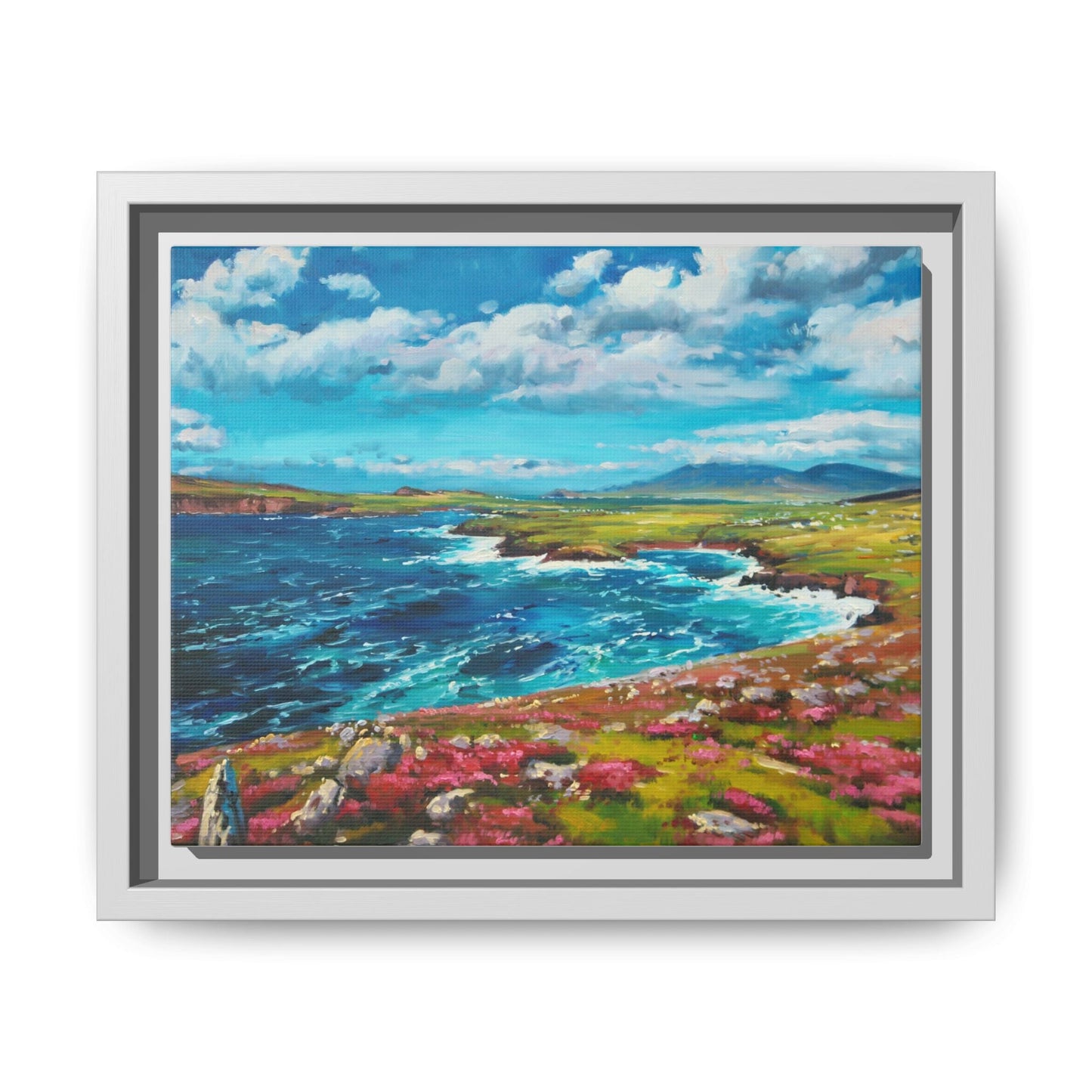 Dingle Peninsula wall art featuring a scenic view of Ireland's rugged coastline, printed on high-quality canvas with a premium frame.