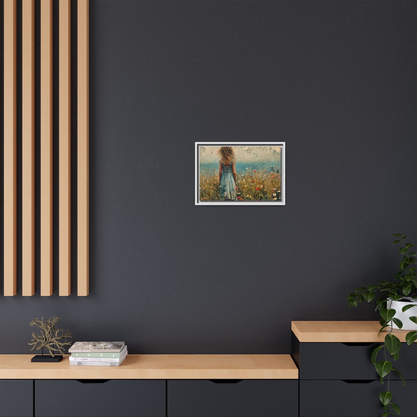 Young Girl Looking Out To Sea wall art, featuring a peaceful ocean view and a young girl in contemplation, printed on high-quality canvas for timeless décor.