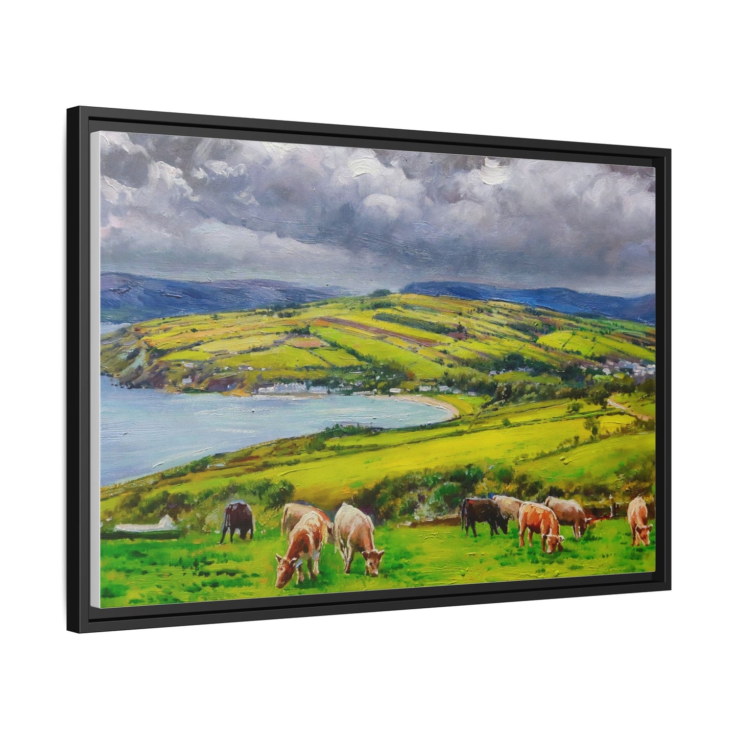 Cushendun Hills wall art showcasing rolling hills and scenic Irish landscapes, framed in high-quality materials for an elegant look.