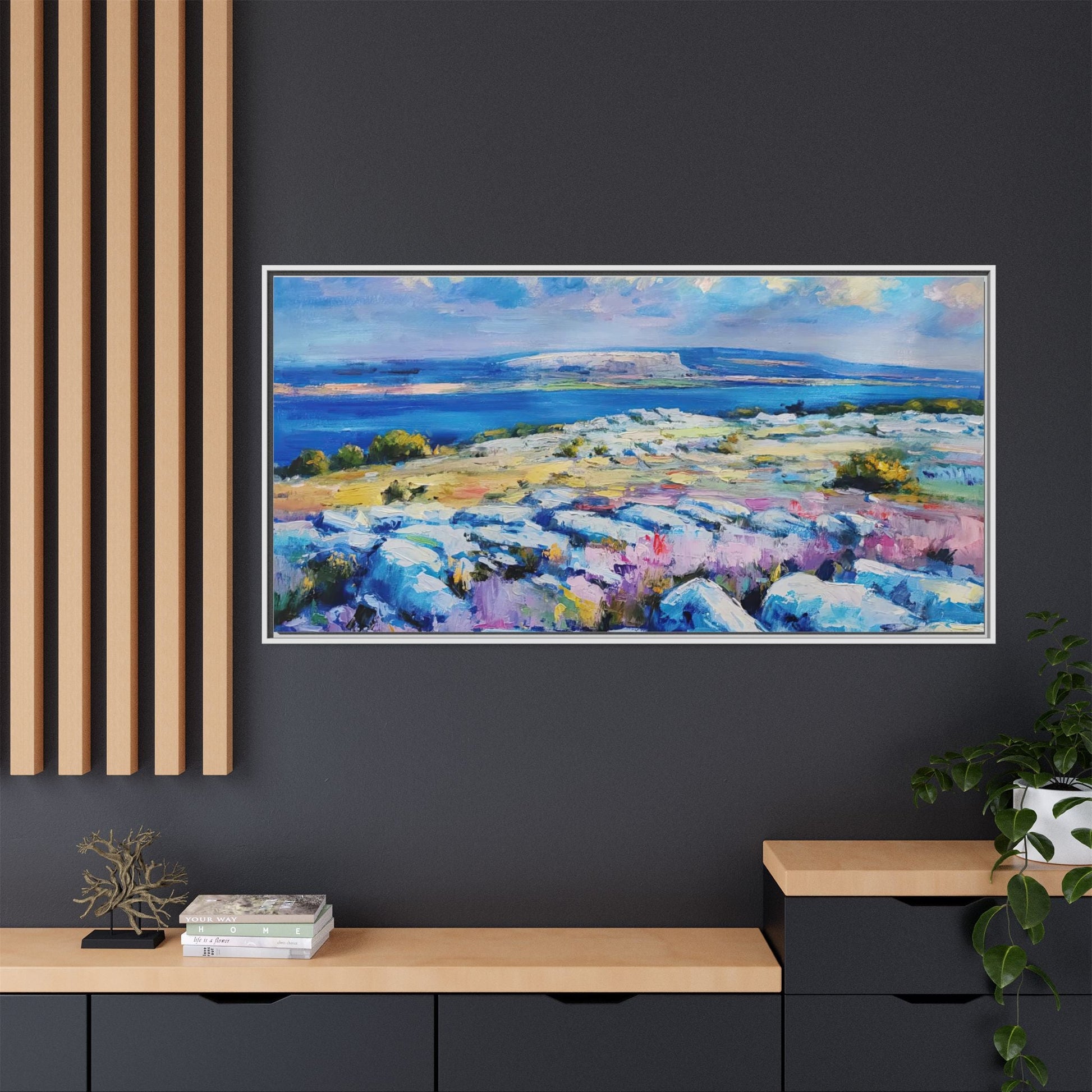 Burren 3 wall art featuring a scenic view of the Burren region in Ireland, printed on high-quality canvas with a premium frame for timeless décor