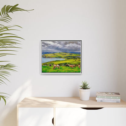 Cushendun Hills wall art showcasing rolling hills and scenic Irish landscapes, framed in high-quality materials for an elegant look.