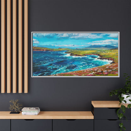 Dingle Peninsula wall art featuring a scenic view of Ireland's rugged coastline, printed on high-quality canvas with a premium frame.