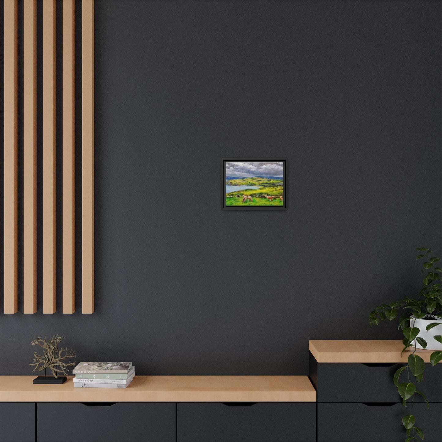 Cushendun Hills wall art showcasing rolling hills and scenic Irish landscapes, framed in high-quality materials for an elegant look.