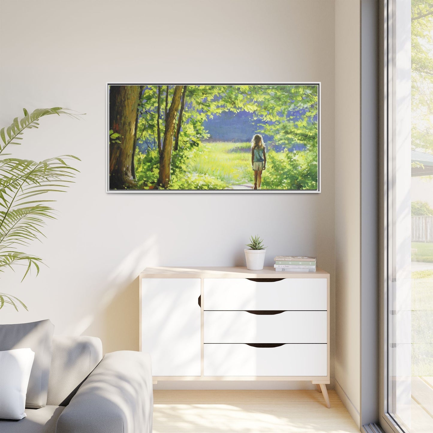 INTO THE LIGHT 11 – A captivating artwork featuring a luminous scene that evokes a sense of depth, movement, and serenity, framed in premium pinewood for timeless décor.