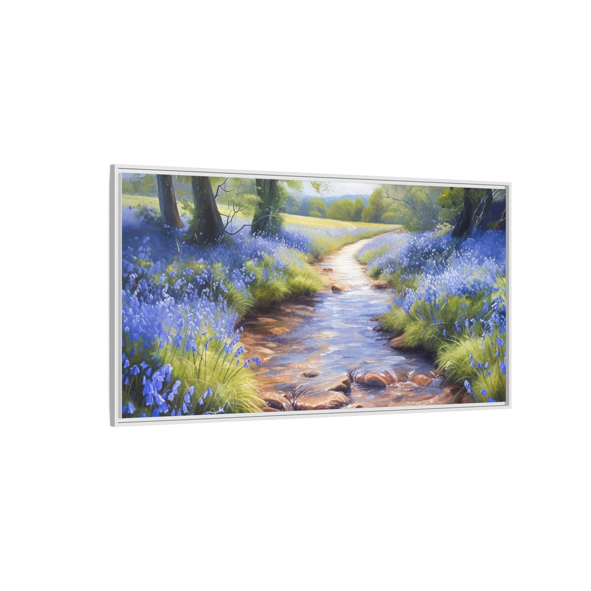 Bluebell Stream Wall Art - Serene Nature Landscape Canvas Print