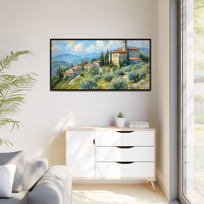 Tuscan Village on Hill - Captivating Italian Landscape Canvas Print for Timeless Home Décor