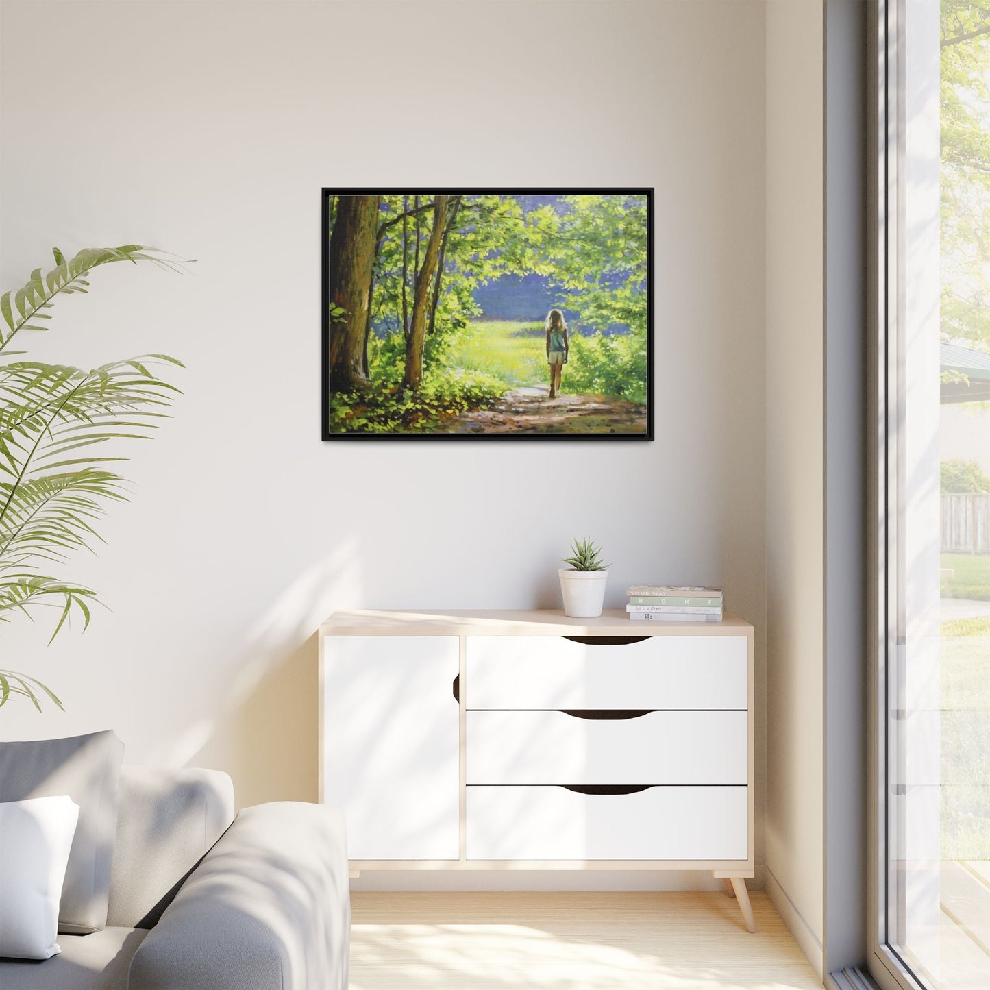 INTO THE LIGHT 11 – A captivating artwork featuring a luminous scene that evokes a sense of depth, movement, and serenity, framed in premium pinewood for timeless décor.