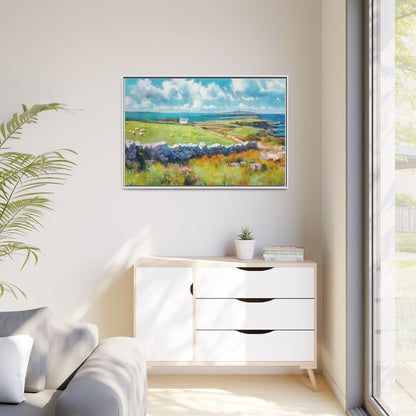 Far Flung Shores W.COL wall art featuring a serene coastal landscape, printed on high-quality canvas with a premium pinewood frame.