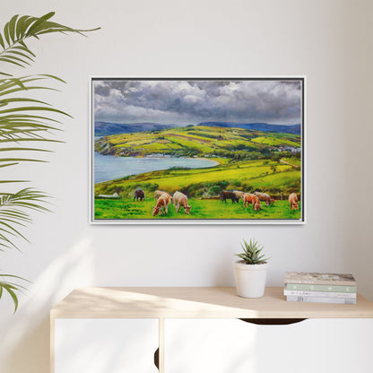 Cushendun Hills wall art showcasing rolling hills and scenic Irish landscapes, framed in high-quality materials for an elegant look.