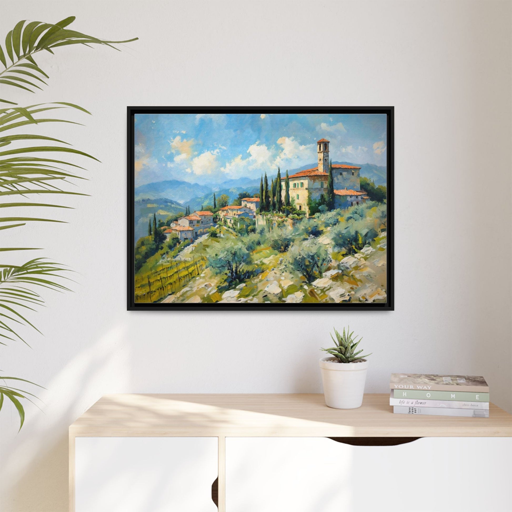 Tuscan Village on Hill - Captivating Italian Landscape Canvas Print for Timeless Home Décor