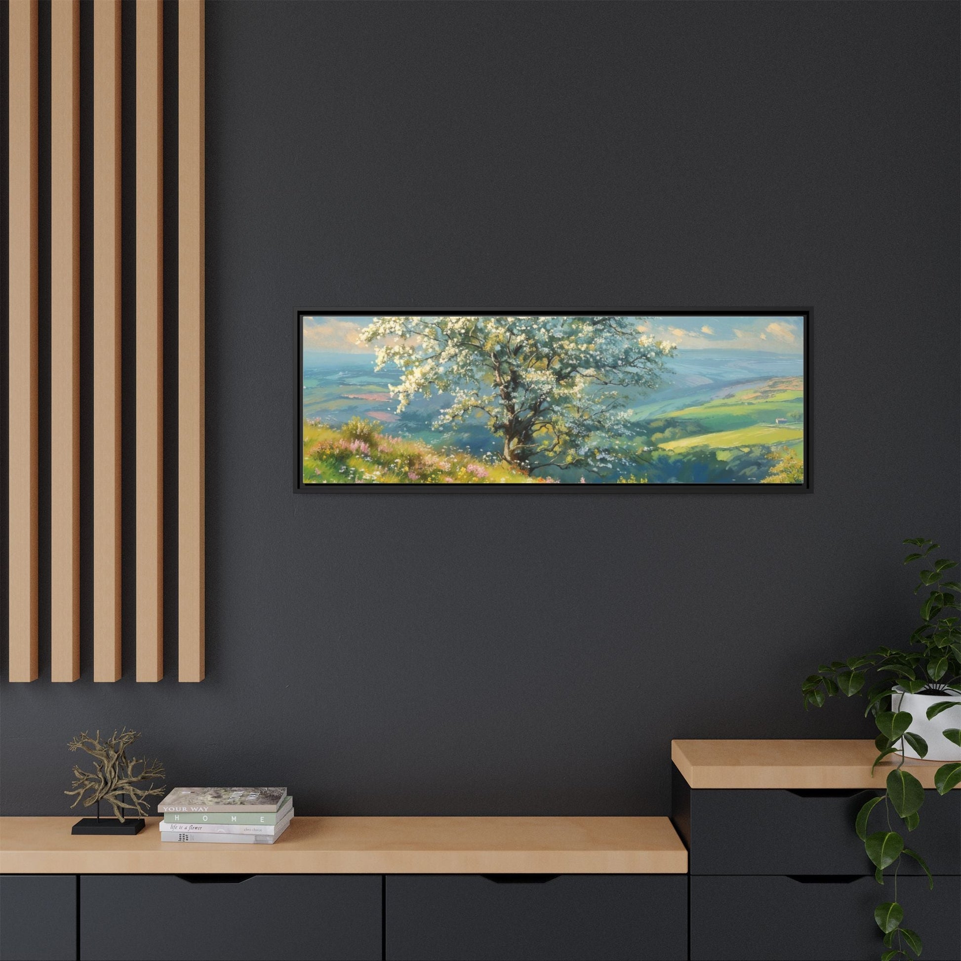 Whitethorn in Bloom wall art featuring a vibrant scene of blooming whitethorn trees, printed on high-quality canvas for a natural and timeless décor.