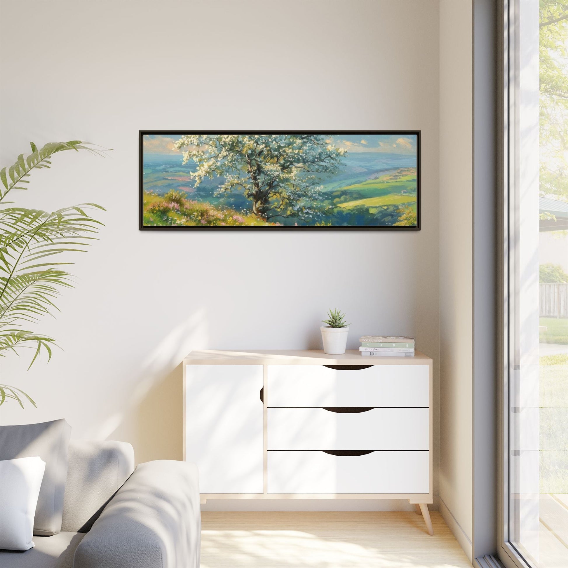 Whitethorn in Bloom wall art featuring a vibrant scene of blooming whitethorn trees, printed on high-quality canvas for a natural and timeless décor.