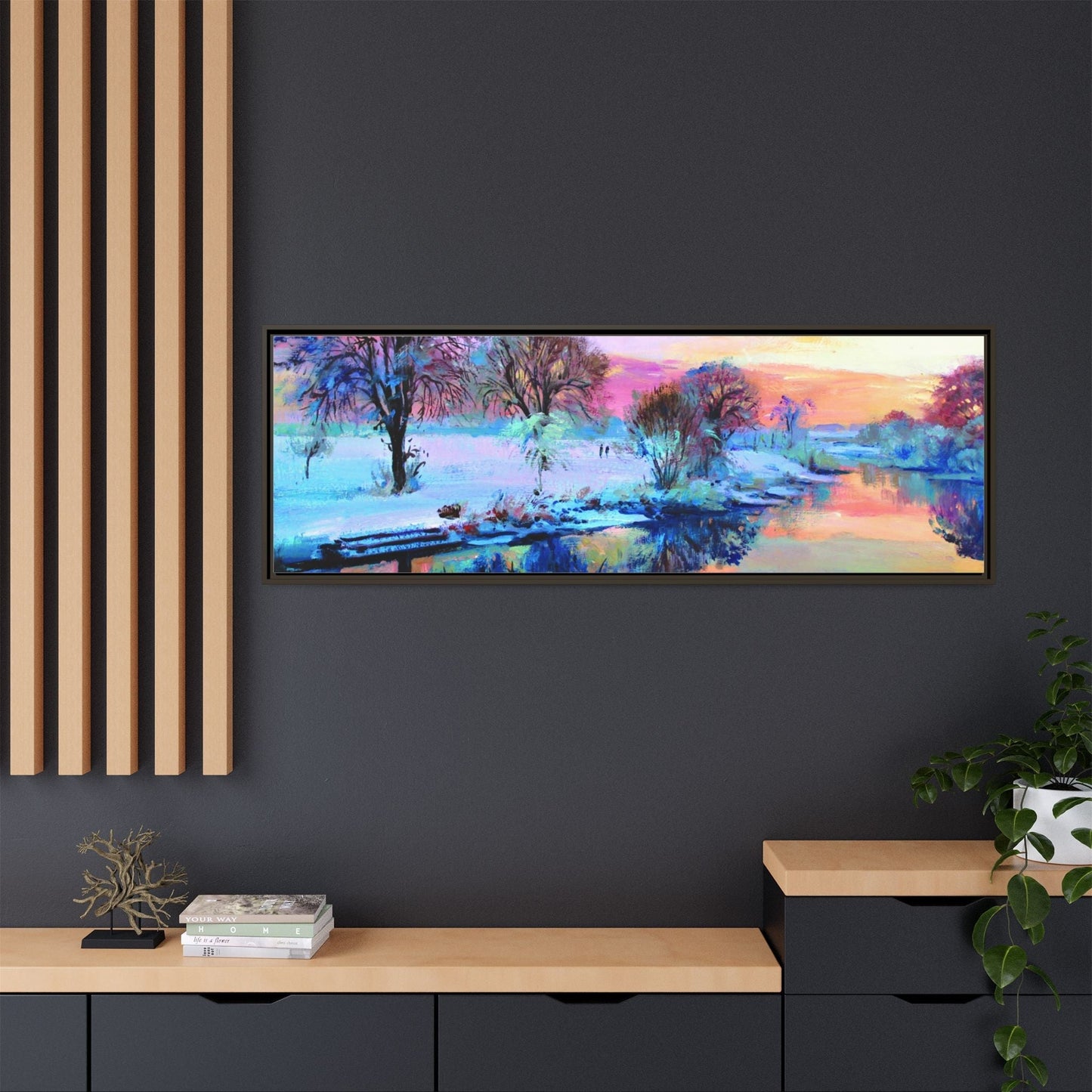 Winter Trees framed art – Premium pinewood frame with a cotton-polyester canvas print, featuring a protective coating for lasting beauty and timeless décor.