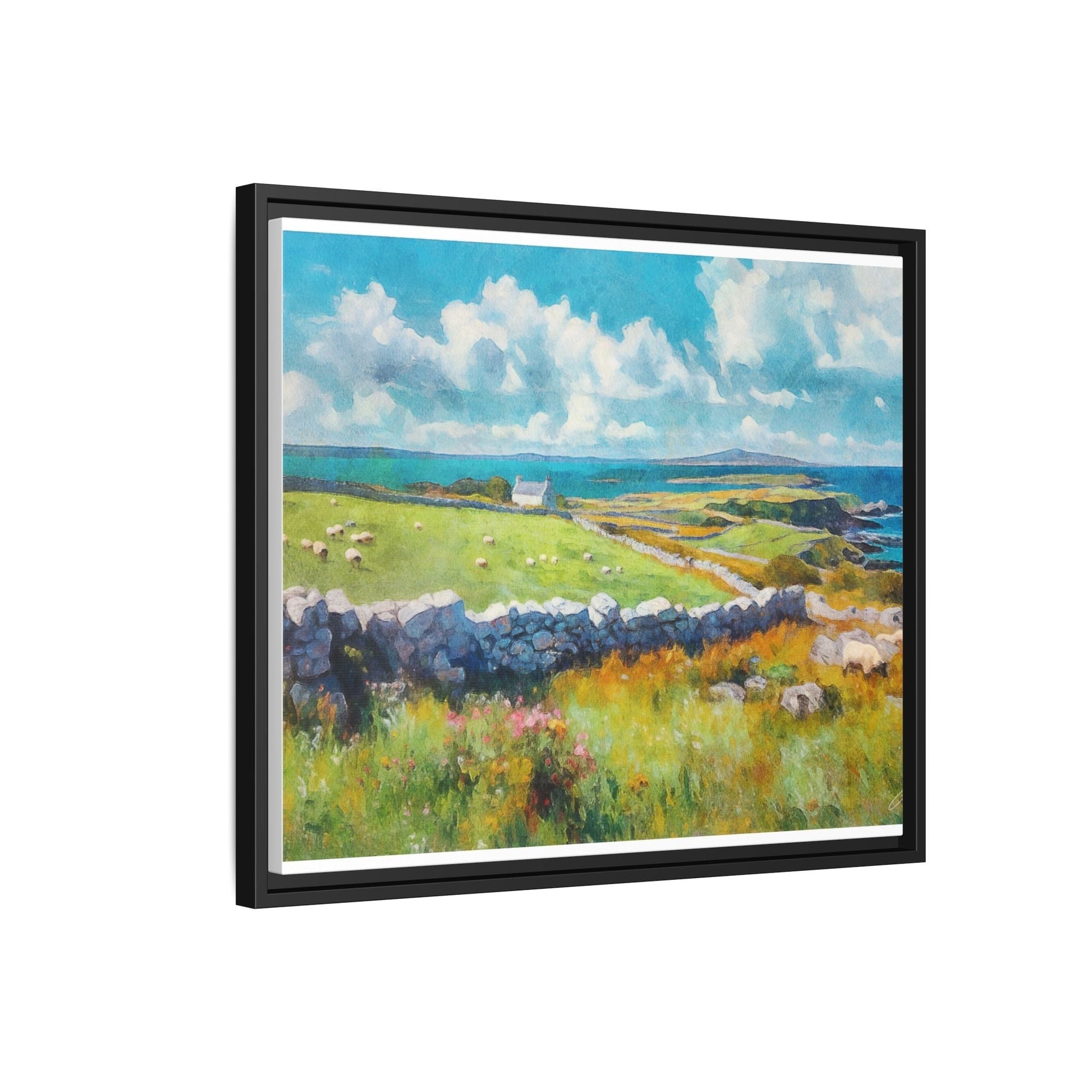 Far Flung Shores W.COL wall art featuring a serene coastal landscape, printed on high-quality canvas with a premium pinewood frame.