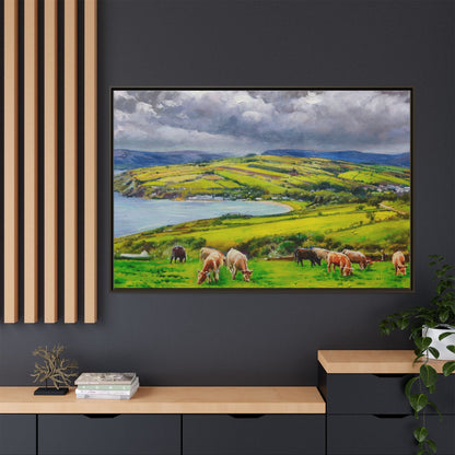 Cushendon Hills wall art showcasing rolling hills and scenic Irish landscapes, framed in high-quality materials for an elegant look.