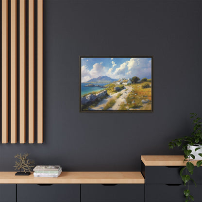 Blustery Day wall art featuring a dramatic wind-swept landscape in a pinewood frame.