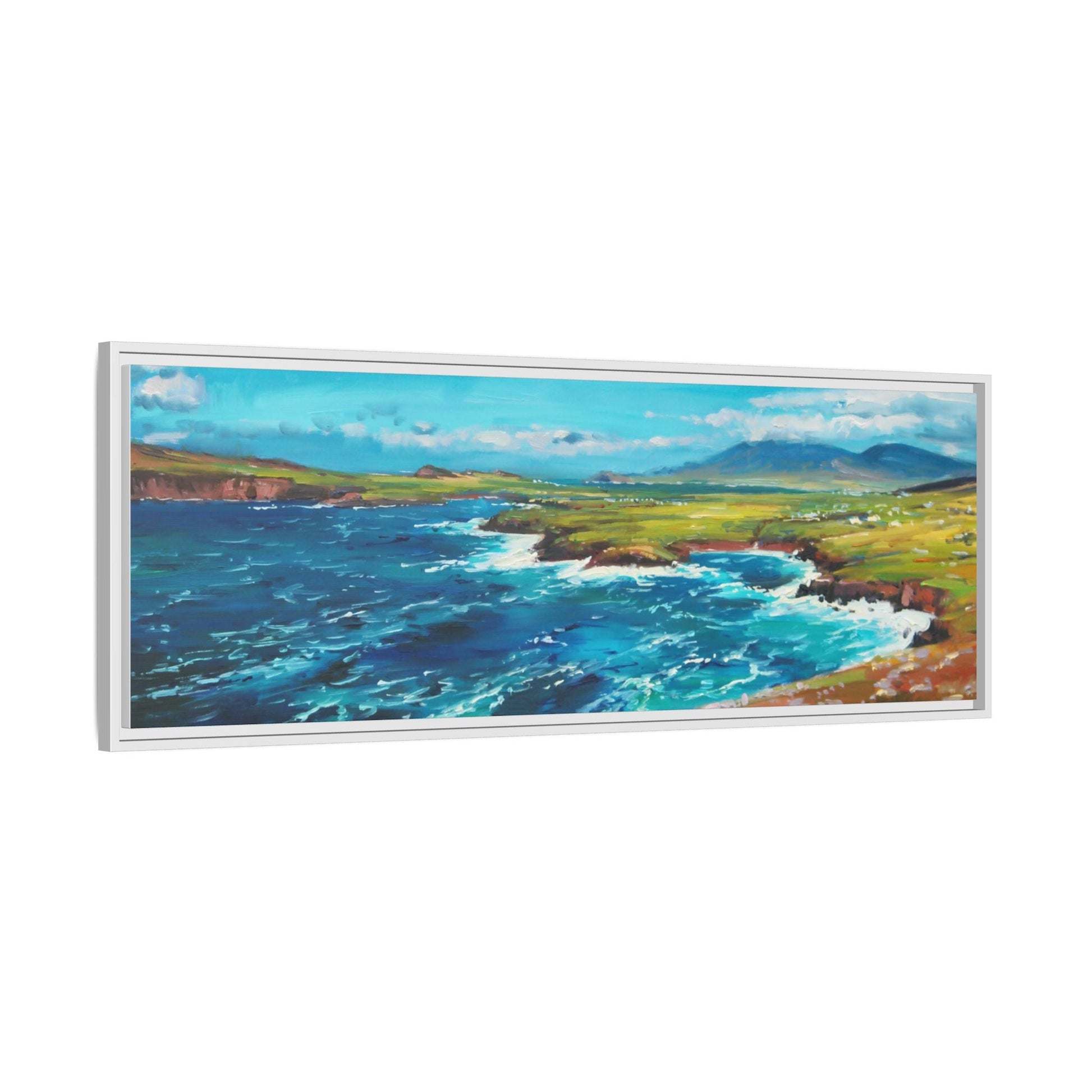 Dingle Peninsula wall art featuring a scenic view of Ireland's rugged coastline, printed on high-quality canvas with a premium frame.