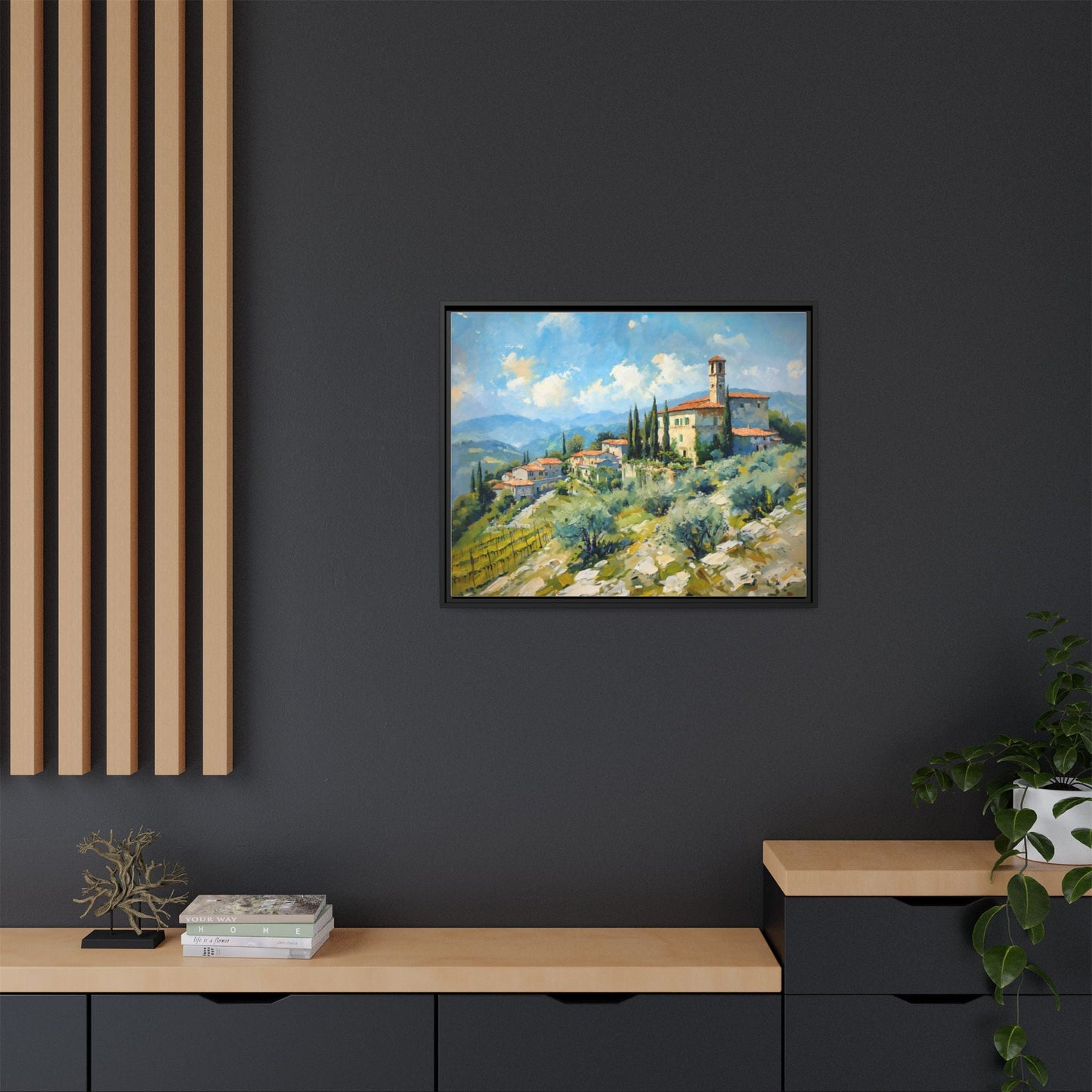 Tuscan Village on Hill - Captivating Italian Landscape Canvas Print for Timeless Home Décor