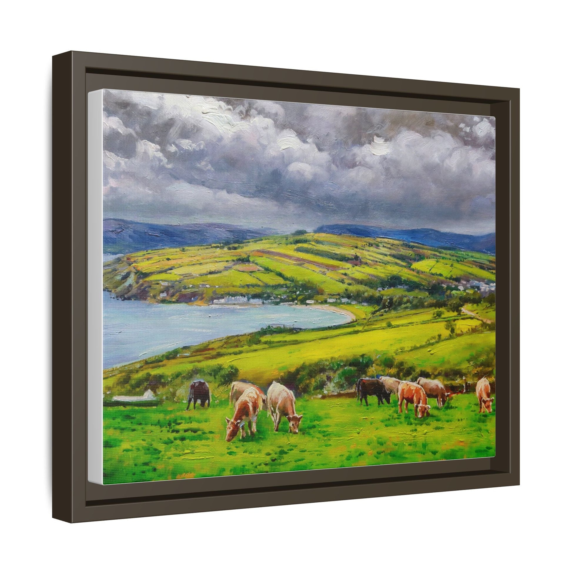 Cushendun Hills wall art showcasing rolling hills and scenic Irish landscapes, framed in high-quality materials for an elegant look.