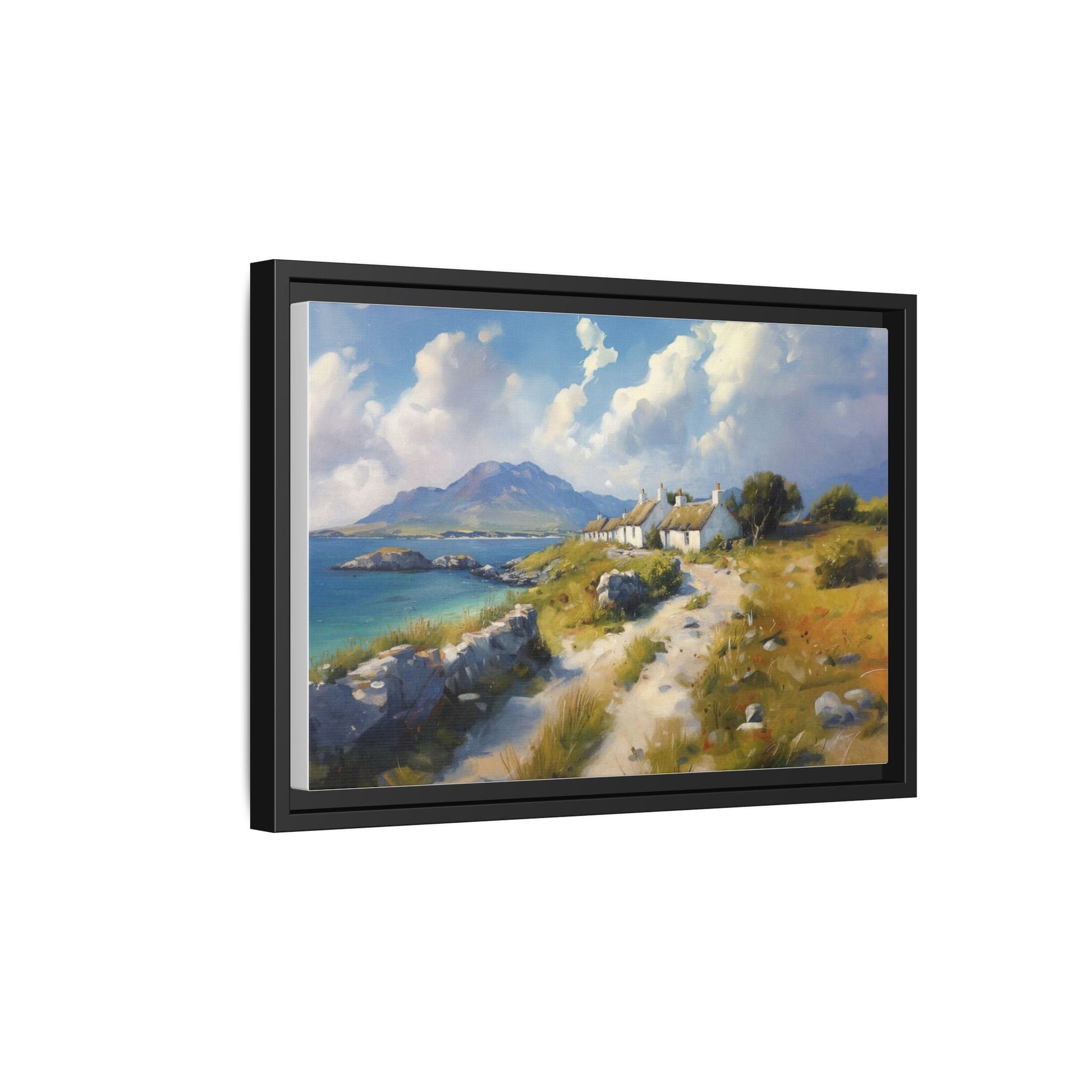 Blustery Day wall art featuring a dramatic wind-swept landscape in a pinewood frame.