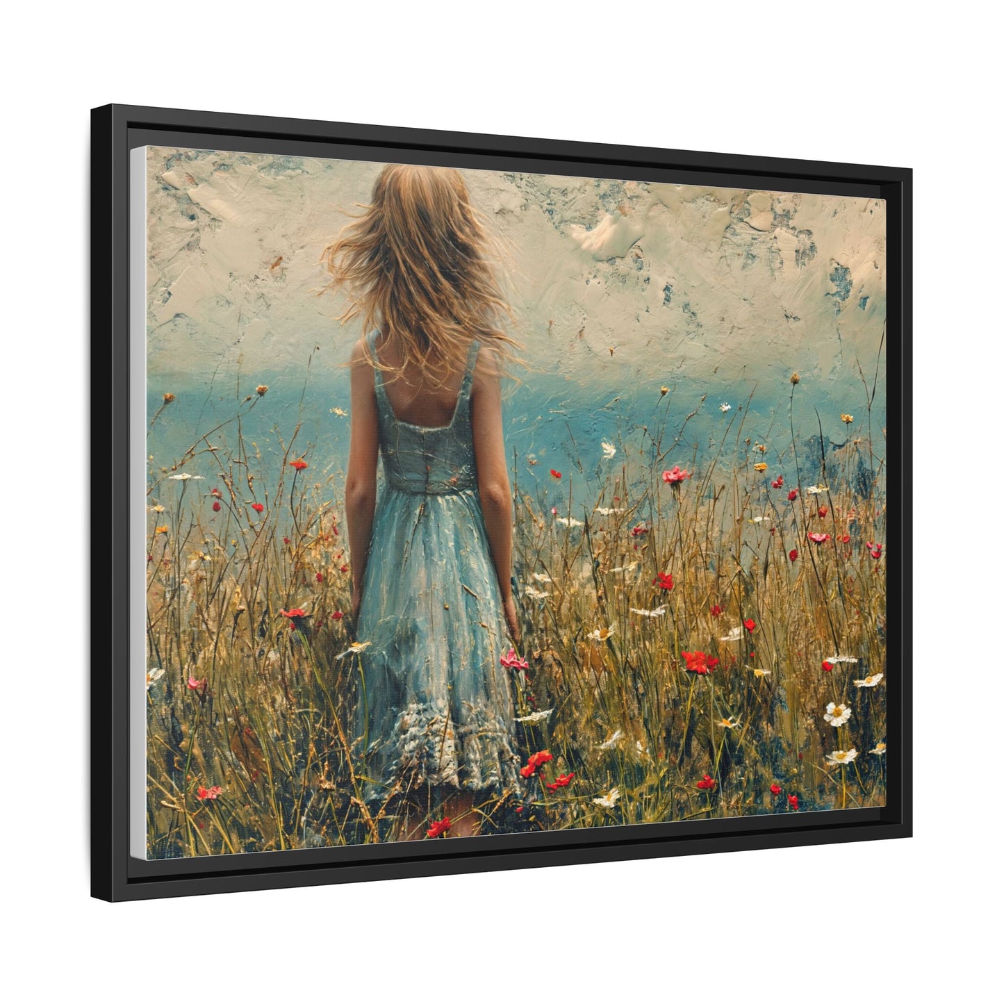 Young Girl Looking Out To Sea wall art, featuring a peaceful ocean view and a young girl in contemplation, printed on high-quality canvas for timeless décor.