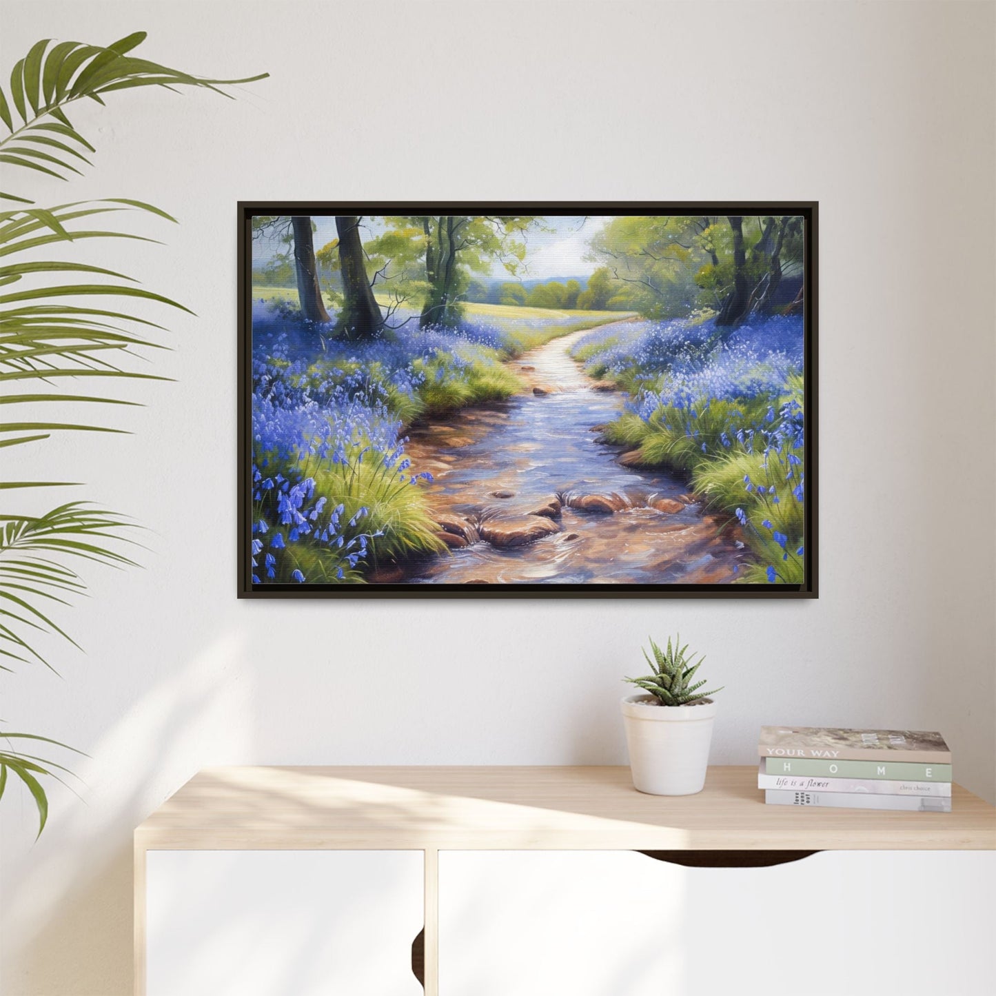 Bluebell Stream Wall Art - Serene Nature Landscape Canvas Print