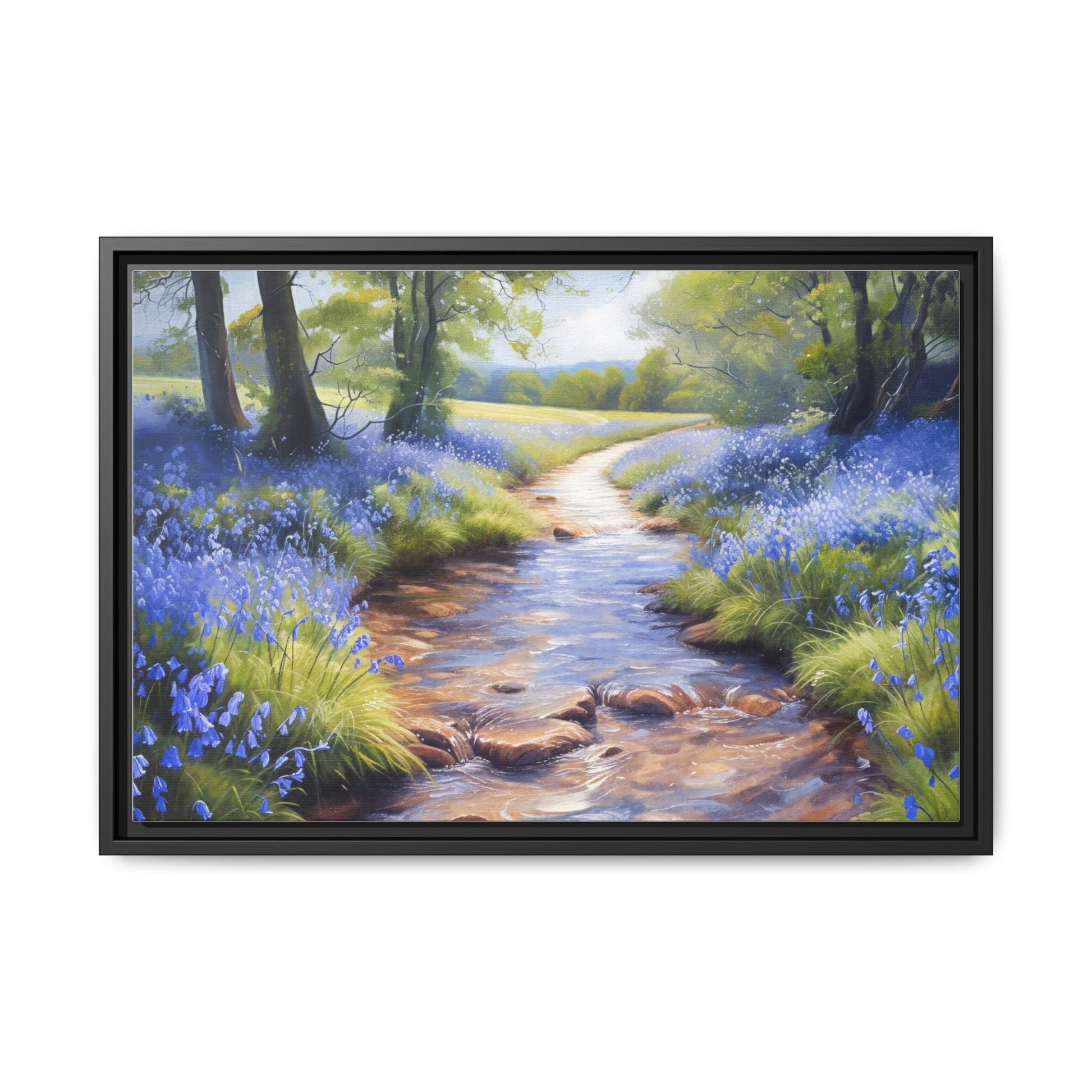 Bluebell Stream Wall Art - Serene Nature Landscape Canvas Print