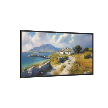 Blustery Day wall art featuring a dramatic wind-swept landscape in a pinewood frame.