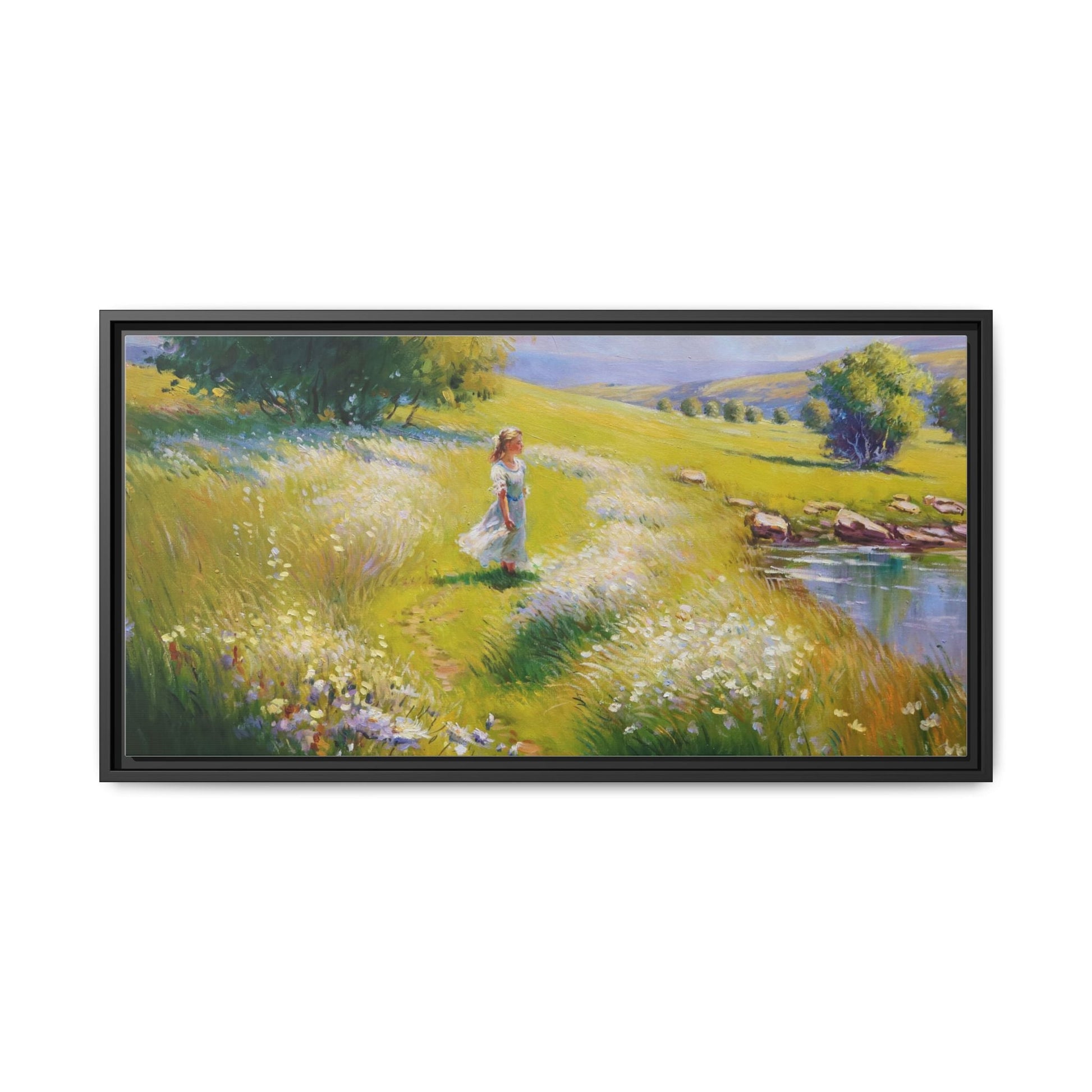 Young Girl By Lake Wall Art - Serene Portrait of a Girl by a Tranquil Lake for Home Décor