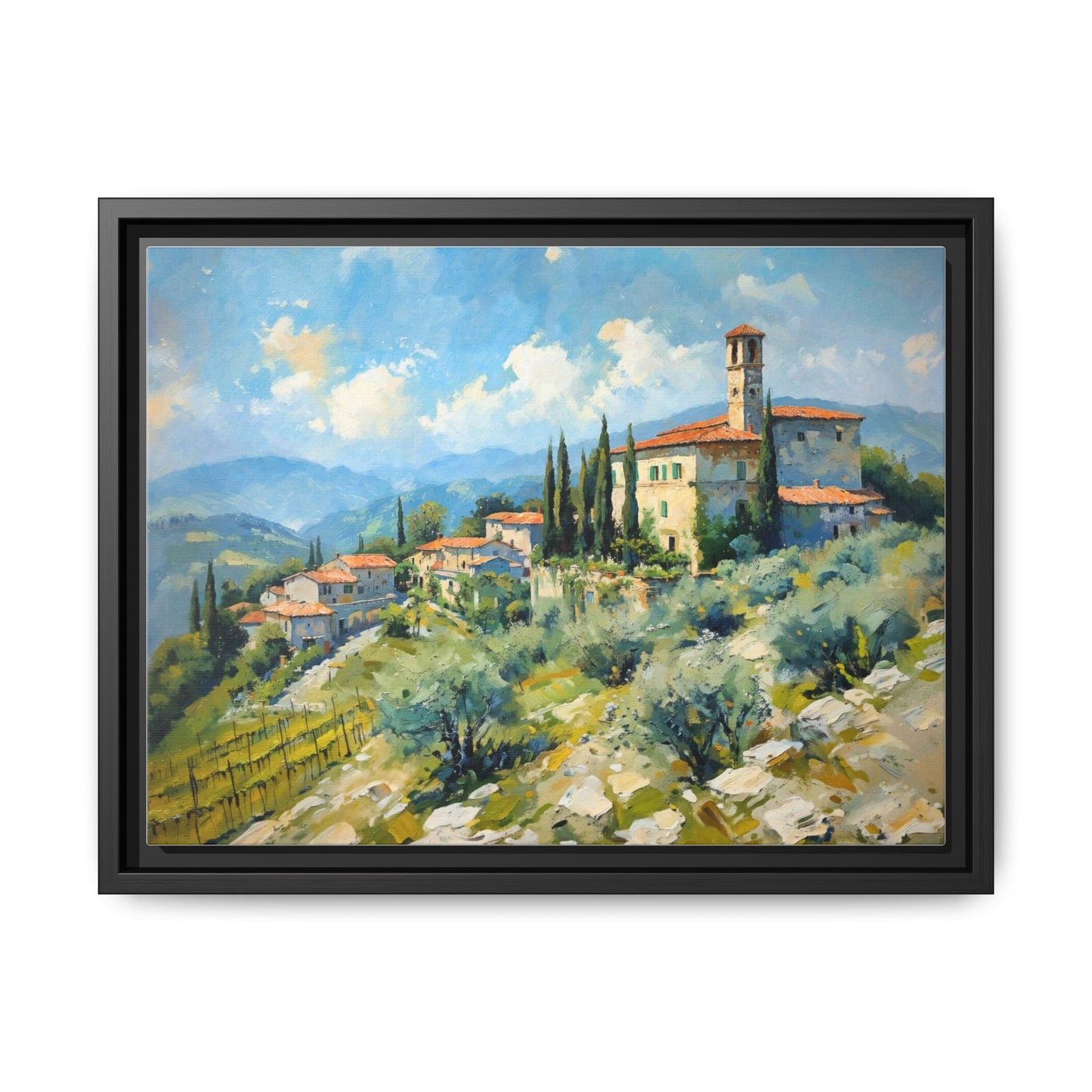 Tuscan Village on Hill - Captivating Italian Landscape Canvas Print for Timeless Home Décor