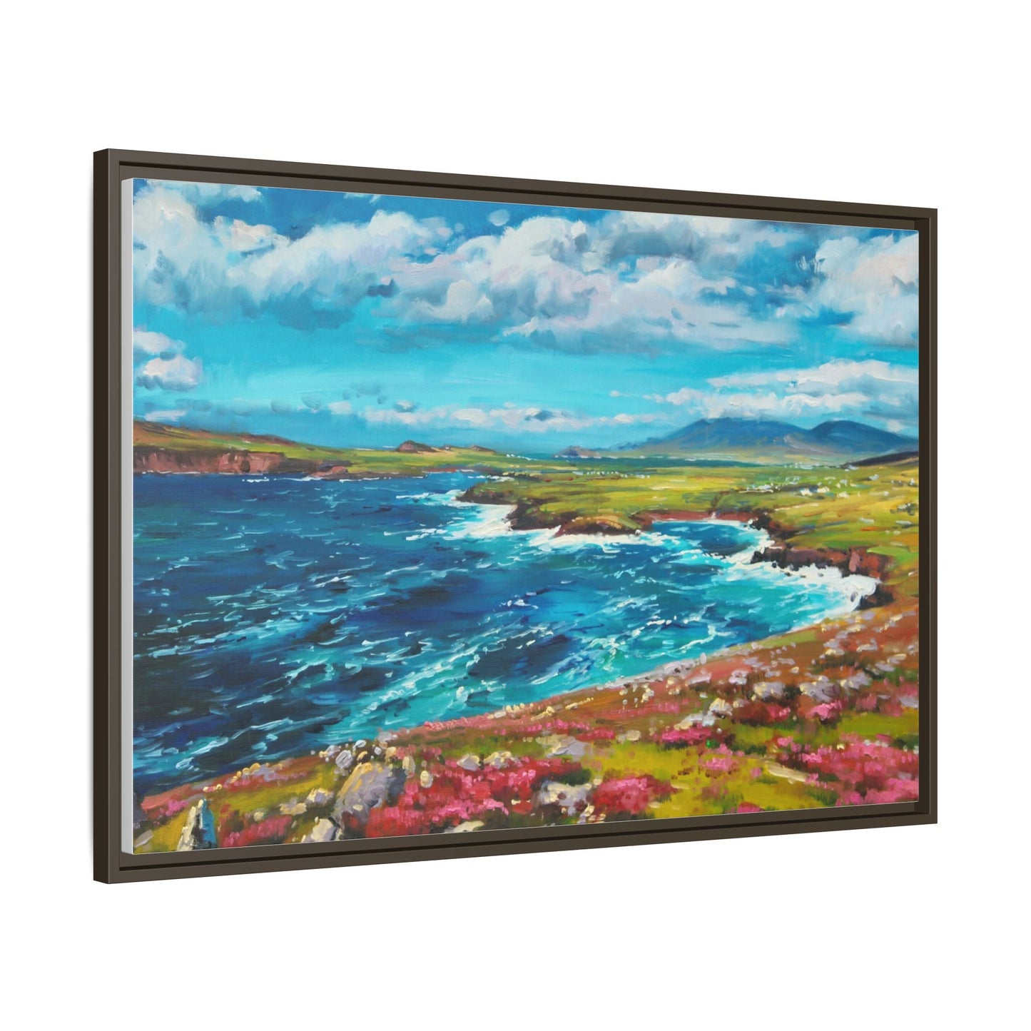 Dingle Peninsula wall art featuring a scenic view of Ireland's rugged coastline, printed on high-quality canvas with a premium frame.