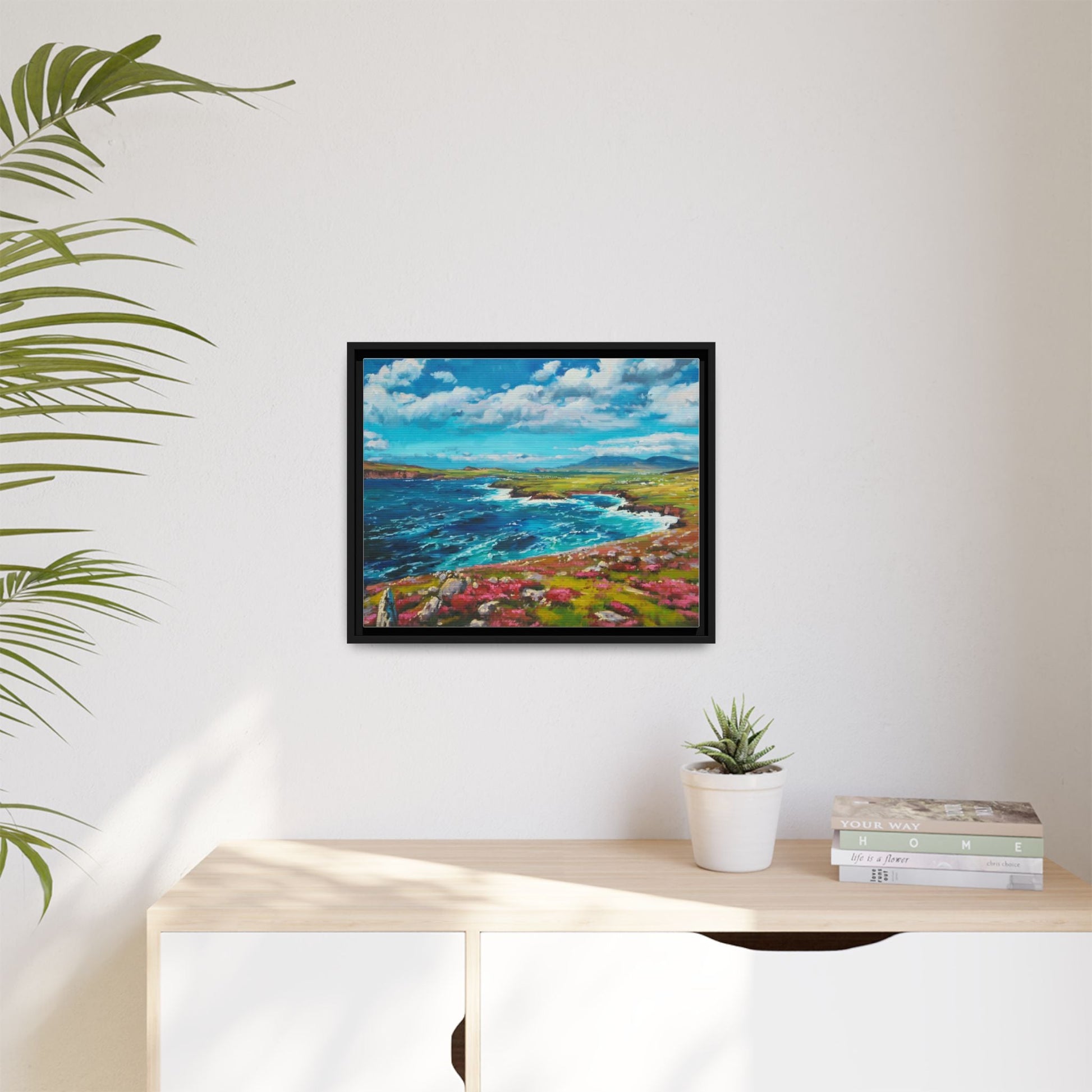 Dingle Peninsula wall art featuring a scenic view of Ireland's rugged coastline, printed on high-quality canvas with a premium frame.