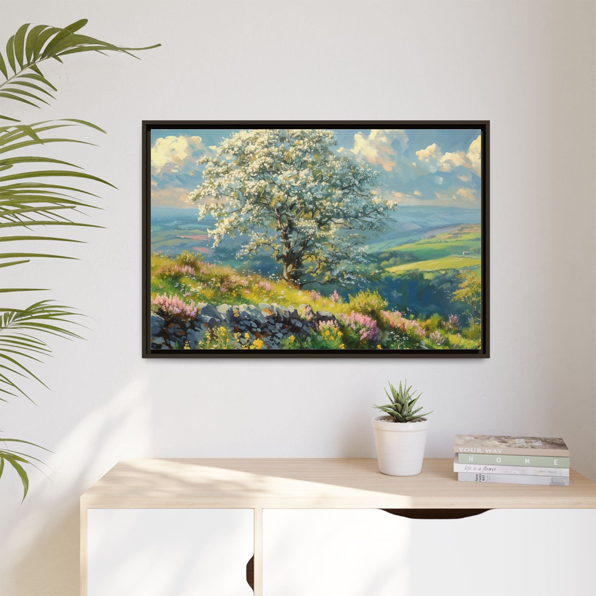 Whitethorn in Bloom wall art featuring a vibrant scene of blooming whitethorn trees, printed on high-quality canvas for a natural and timeless décor.