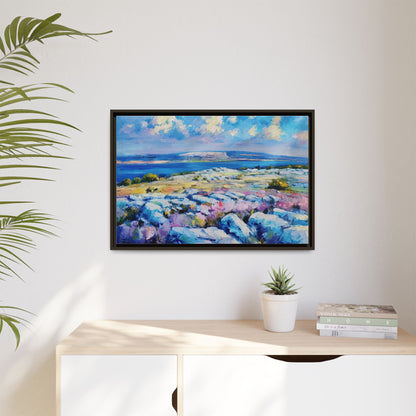 Burren 3 wall art featuring a scenic view of the Burren region in Ireland, printed on high-quality canvas with a premium frame for timeless décor