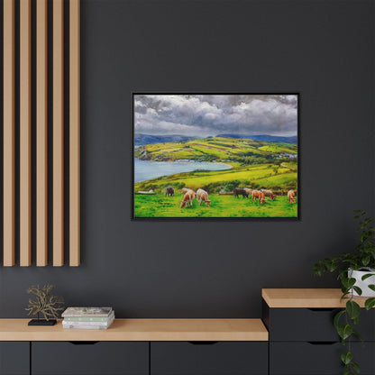 Cushendun Hills wall art showcasing rolling hills and scenic Irish landscapes, framed in high-quality materials for an elegant look.