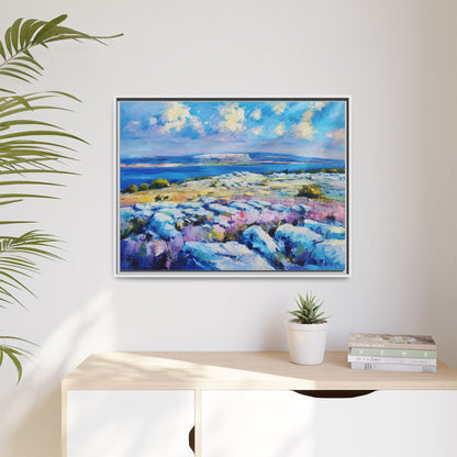 Burren 3 wall art featuring a scenic view of the Burren region in Ireland, printed on high-quality canvas with a premium frame for timeless décor