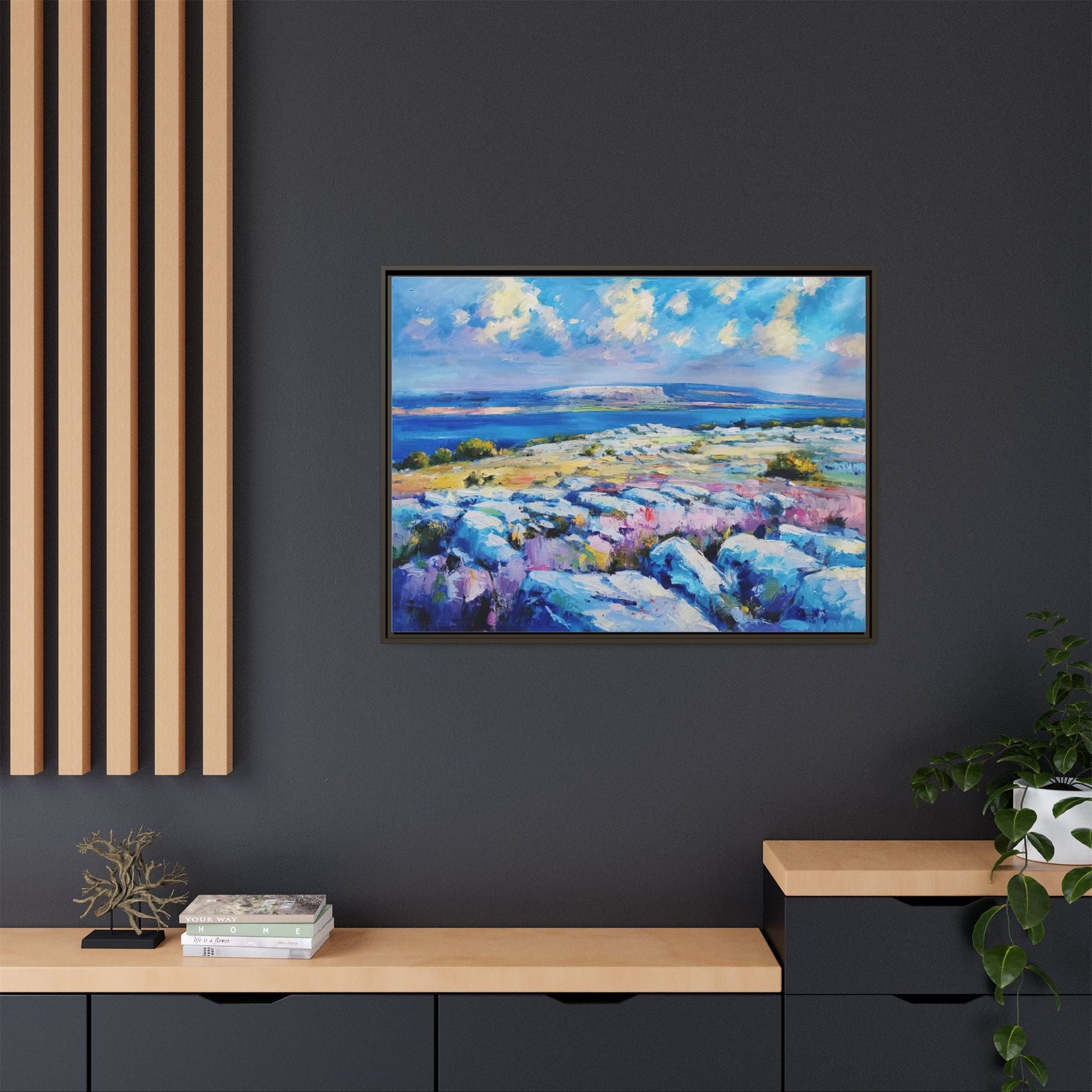 Burren 3 wall art featuring a scenic view of the Burren region in Ireland, printed on high-quality canvas with a premium frame for timeless décor