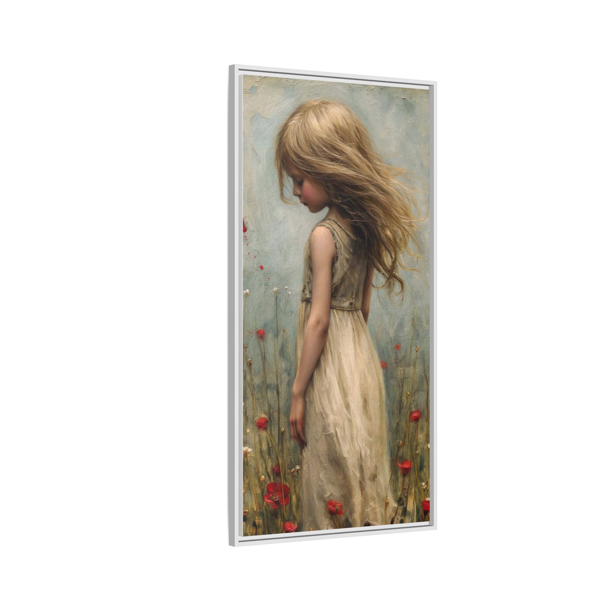 Young Girl In Flowers – Elegant pinewood-framed wall art featuring a high-quality cotton-polyester canvas with vibrant colors and a timeless design.